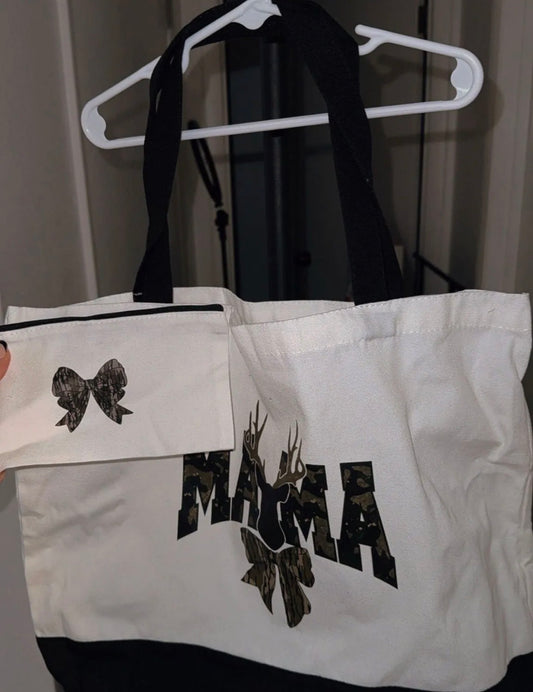 Canvas zipper tote with cosmetic bag