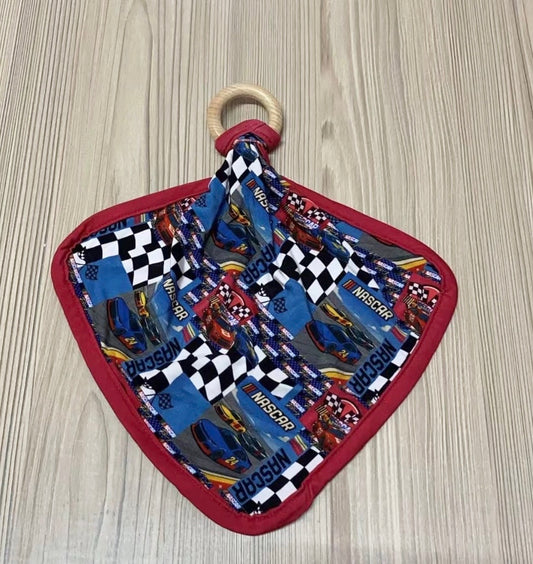 Bamboo lovey with teething ring