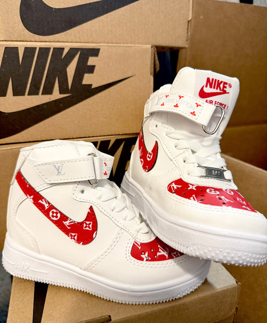 Red high top tennis shoes